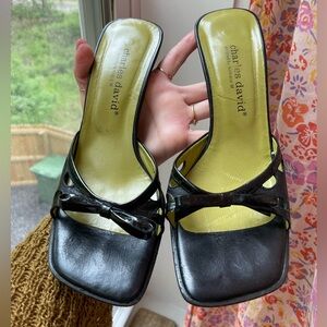90s Black Leather Charles David Patent Mules